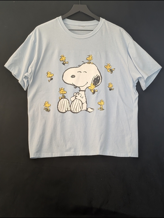 Peanuts Tops - Peanuts Snoopy Woodstock Embroidered Graphic Tee Womens XL Light Blue Shirt